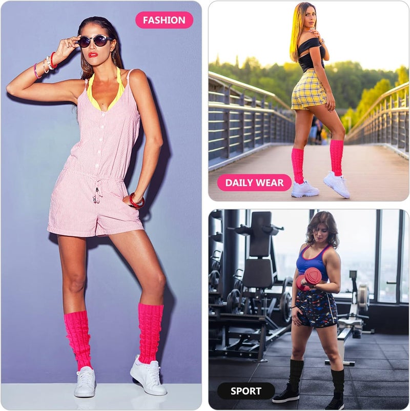 Junely Leg Warmers for Women 80s Cable Knit Leg Warmer for Ballet Dance Figure Skating Yoga Party Junior Neon Long Socks - Image 4
